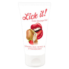 2в1 лубрикант та масажна олія - Lick It! Sparkling Wine And Strawberry, 50 мл