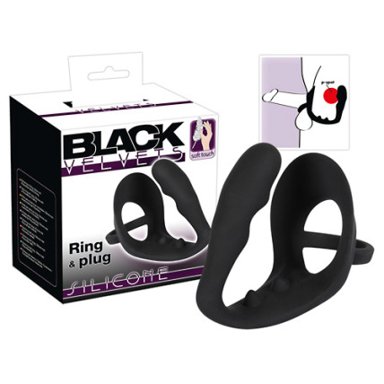 Анальна пробка з ерекційним кільцем - Black Velvets Ring & plug